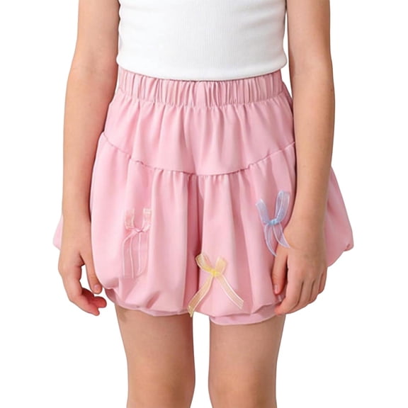 Amidoa Elastic Waist Girl Shorts Solid Color Casual Lightweight Summer Shorts,Pink,7-8Years