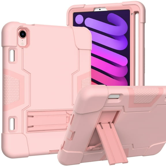 Dteck Case for Apple iPad mini 6th Generation 2021 8.3-inch,Shockproof Rubber 3-layer Protection Heavy Duty Armor Hybrid Drop-Proof Kickstand Protector Cover for iPad mini 6,Rosegold