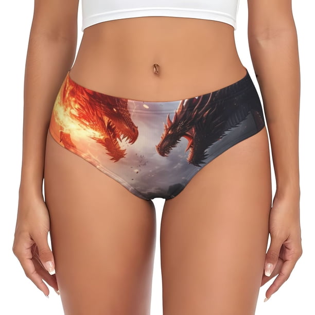 Balery Fire Sky Dragon Ropa Interior de Algodón para Mujer con Dibujo – Braguitas Cómodas y Elásticas, Estilo Clásico-Large