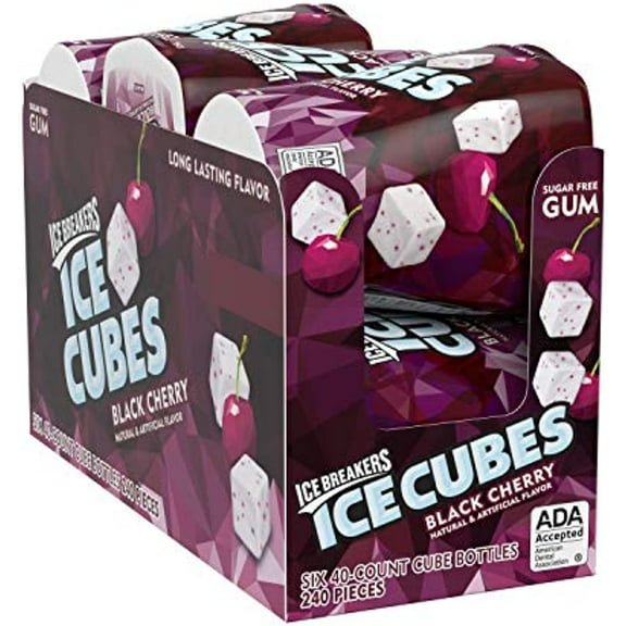 Ice Breakers Ice Cubes Black Cherry Flavored Sugar Free Chewing Gum, Made With Xylitol, 3.24 Oz Bottles (6 Count, 40 Pieces)