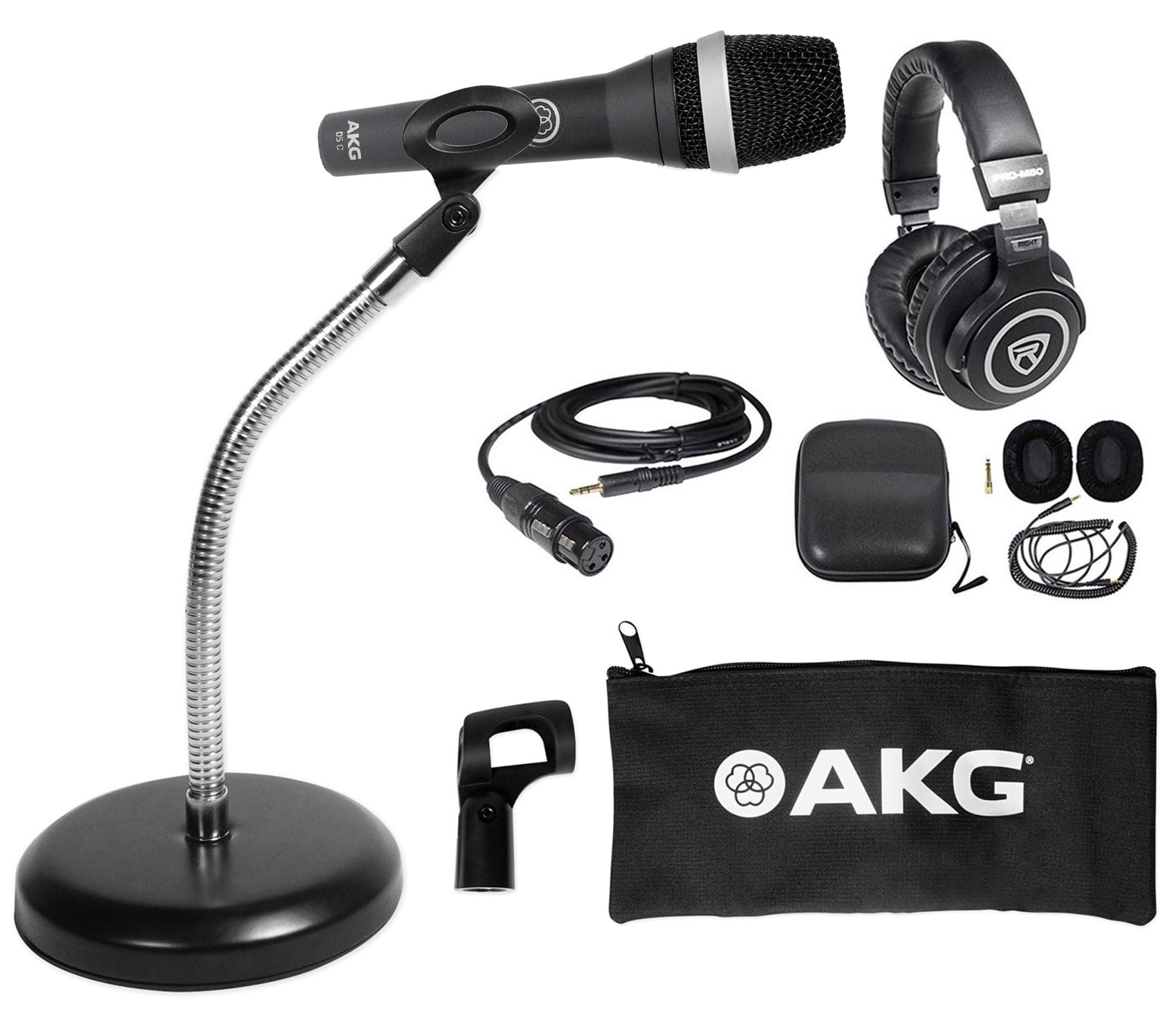 AKG D5 C PC Podcasting Podcast Microphone+Weighted Base Gooseneck+