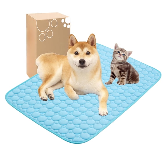 Summer Cooling Mat & Sleeping Pad - Water Absorption Top, Materials Safe, Easy Carry, EZ Clean. Keep Cooling for Pets, Kids and Adults. (Blue, 28" x 22")