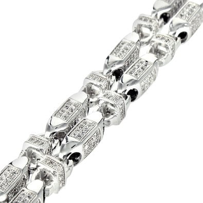 - Mens 14k White Gold Finish 35 in Bullet Style Link Designer Necklace Chain 5 Mm