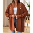 thumbnail image 5 of Women Fall Winter Long Sleeve Cardigan Open Front Solid Color Block Fashion Loose Knit Sweater Brown One Size, 5 of 10