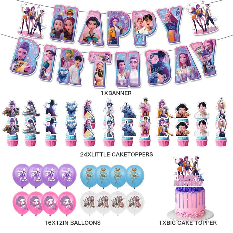 Décorations Anniversaire K-Pop Déco Anniversaire K-Pop Dem0n Hun-ters - 56 Pièces Ballons & Bannière & Cake Topper - Fête Enfants Fans Ballons Et Cake Topper Kpop
