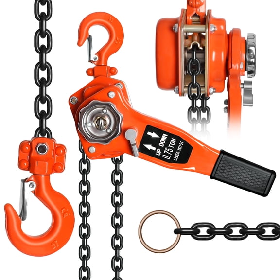 Orange Lever Block, Lever Chain Hoist, 0.75T/3M Come Along Manual Chain Hoist with 1650 LBS Pull & Double-Pawl Brake for Warehouse