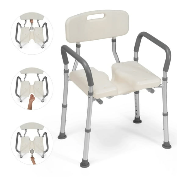 MaxKare Shower Chair with U-Shape Groove Cutout for Private Cleaning, Shower Stool 6 Levels Adjustable Height, 300 Weight Capacity