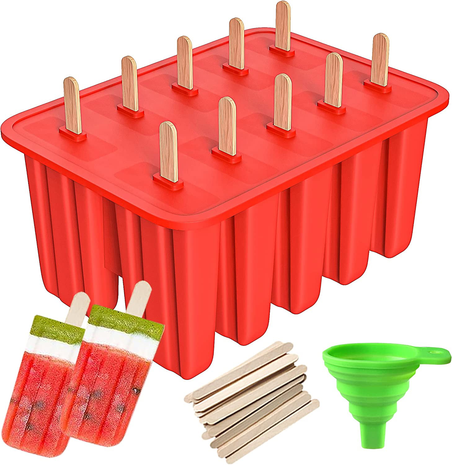 Popsicles Molds, 10 Food Grade Popsicle Maker with 50 Popsicle Sticks & 1  Silicone Funnel, Silicone Popsicle Molds for Kids, Frozen Ice Pop Mold for  Homemade Popsicles 