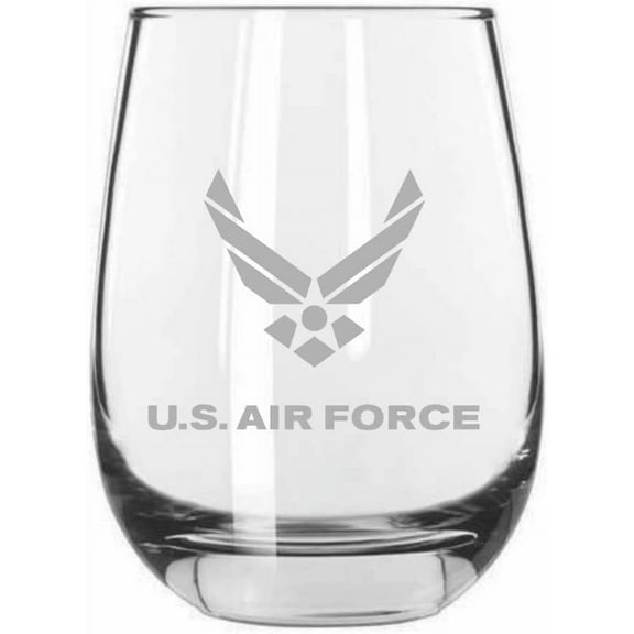 United States Air Force Military Etched 15.25oz Libbey Stemless Wine Glass
