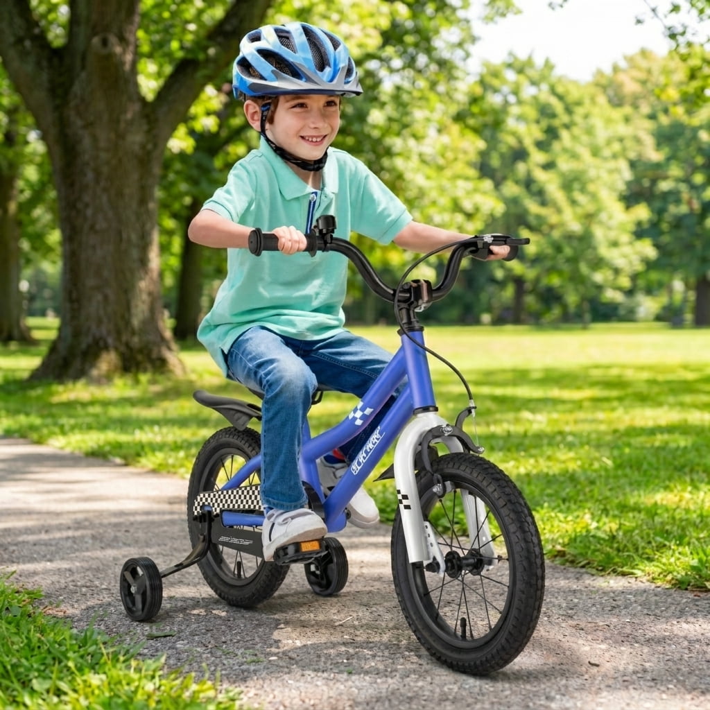 Redsmile Kids Bike 14 Inch with Training Wheels for Boys Girls Ages 3-5 Years Old, Toddler Bicycle with Adjustable Seat, Handbrake and Carbon Steel Frame for 37.5-43.5 Inch Riders, White