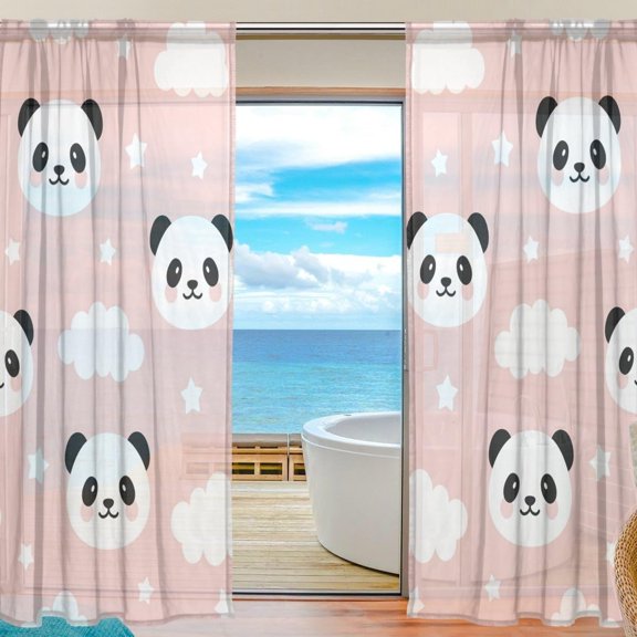 Coolnut Cute Panda Clouds Sheer Gauze Door Curtain Window Curtain Drapes for Living Room Kids Bedroom Window Treatment Decor W55 x L78 In 2 Panels