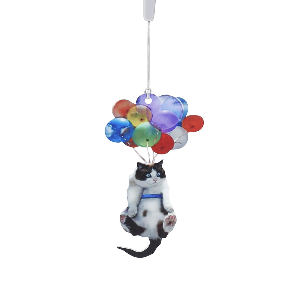 Cute Cat Car Hanging Ornament With Colorful Balloon Car Rear View Mirror Hanging Accessories Acrylic Car Interior Pendant 