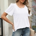 thumbnail image 5 of Crunowin Womens Short Sleeve Pleated Tops, Casual Round Neck Elegant Blouse for Summer White M, 5 of 8