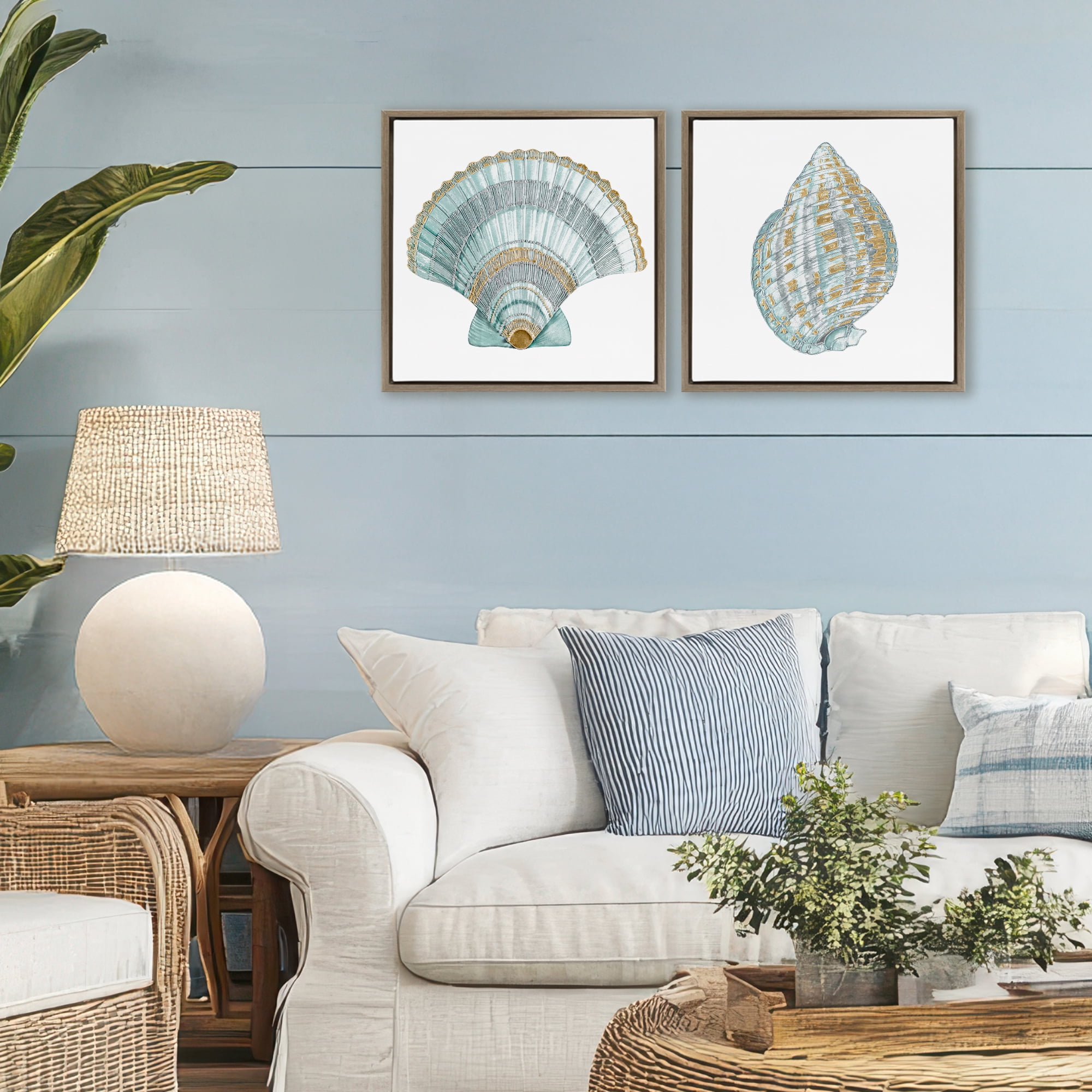 Stupell Industries Regal Clam Shell Duo 2 Piece Brown Framed Floater Canvas Set, design by Lorenzo Collective