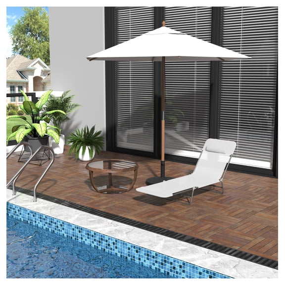 Folding Chaise Lounge Chair, Outdoor Sun Tanning Chair, Reclining Patio Lounger with Headrest, Breathable Mesh, for Beach, Pool, Yard - Cream White