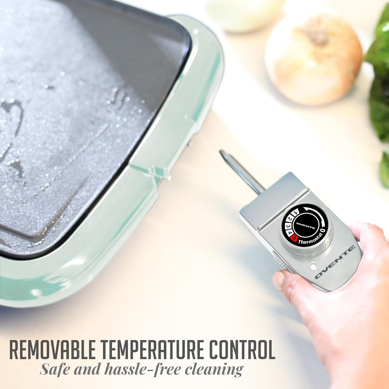 OVENTE Electric Griddle with 16 x 10 Inch Flat Non-Stick Cooking Surface, Adjustable Thermostat, Essential Indoor Grill for Instant Breakfast Pancakes Burgers Eggs, Blue GD1610LBL