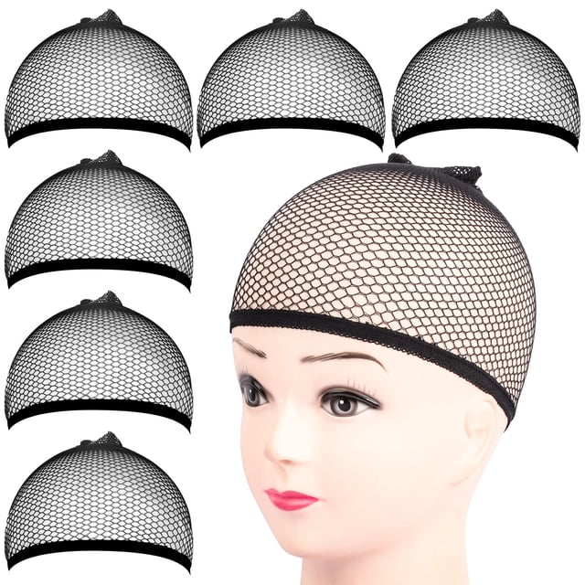 Gorro de malla para peluca, 6 piezas de redecilla para el pelo para peluca delantera de encaje, gorro de red negro para mujer, gorro de peluca para peluca delantera de encaje (malla-negro)