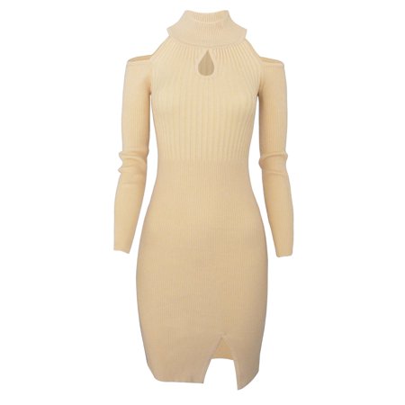 TAM WARE Women Casual Slim Fit Knit Front Keyhole Sweater Bodycon Dress