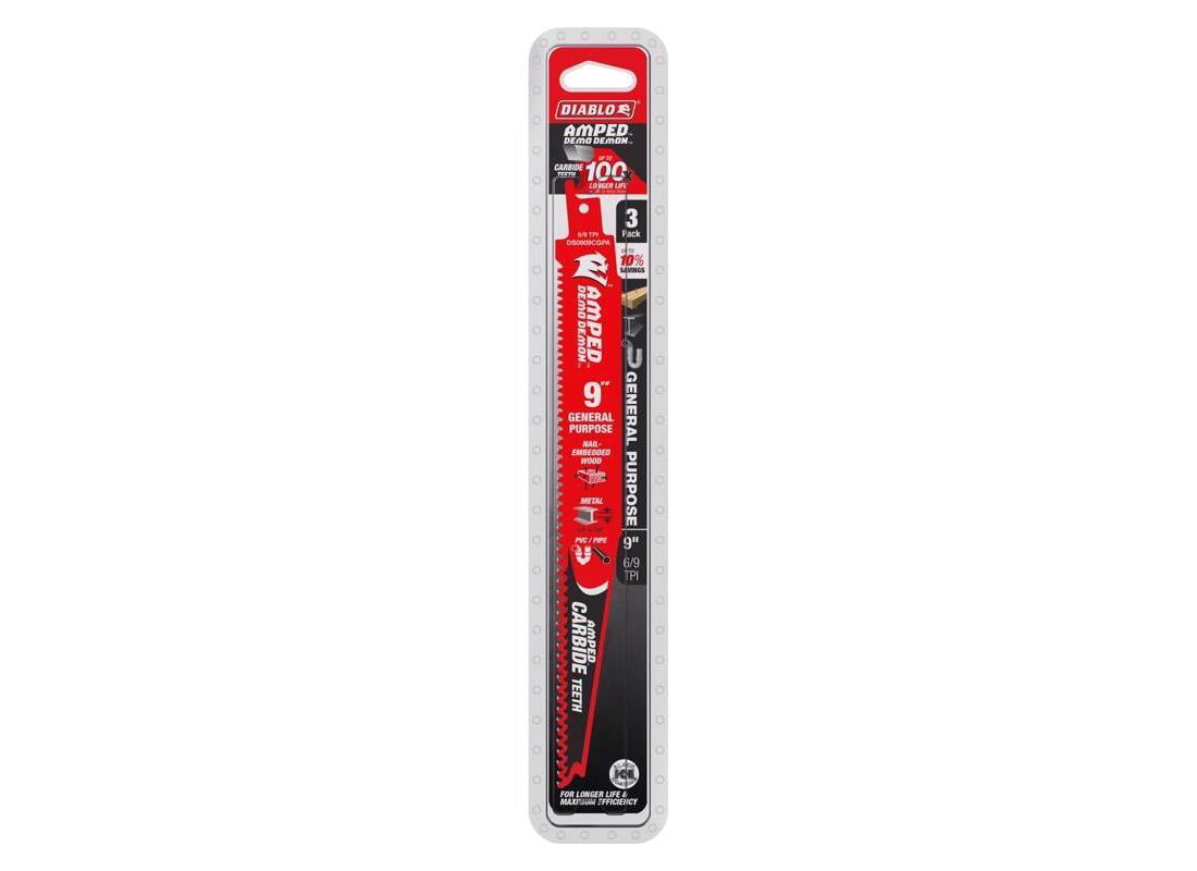 Freud DS0909CGPA3 Reciprocating Saw Blade Set Demon Amped 9" Carbide 6/9 TPI Red