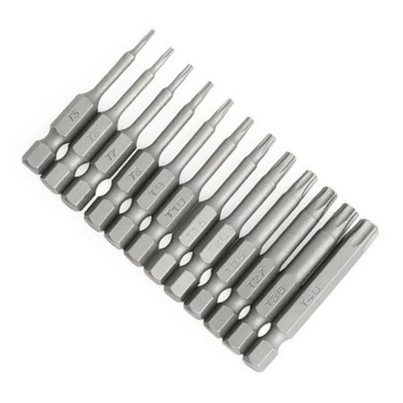 

QJUHUNG Torx Head Screwdriver Bit Set 12 Piece 1/4 Inch Hex Shank S2 Steel Magnetic 3 Inch Long Drill Bits T5-T40