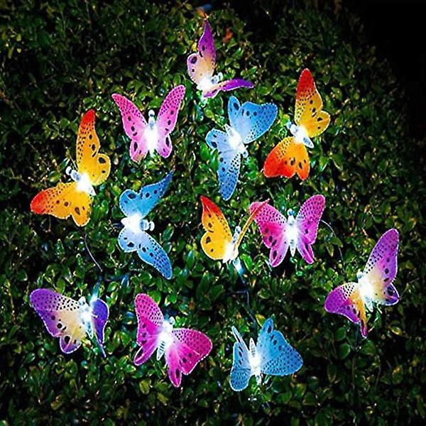 Cadena de luces LED solares para exteriores con forma de mariposa, resistente al agua, batería de 4 m 12