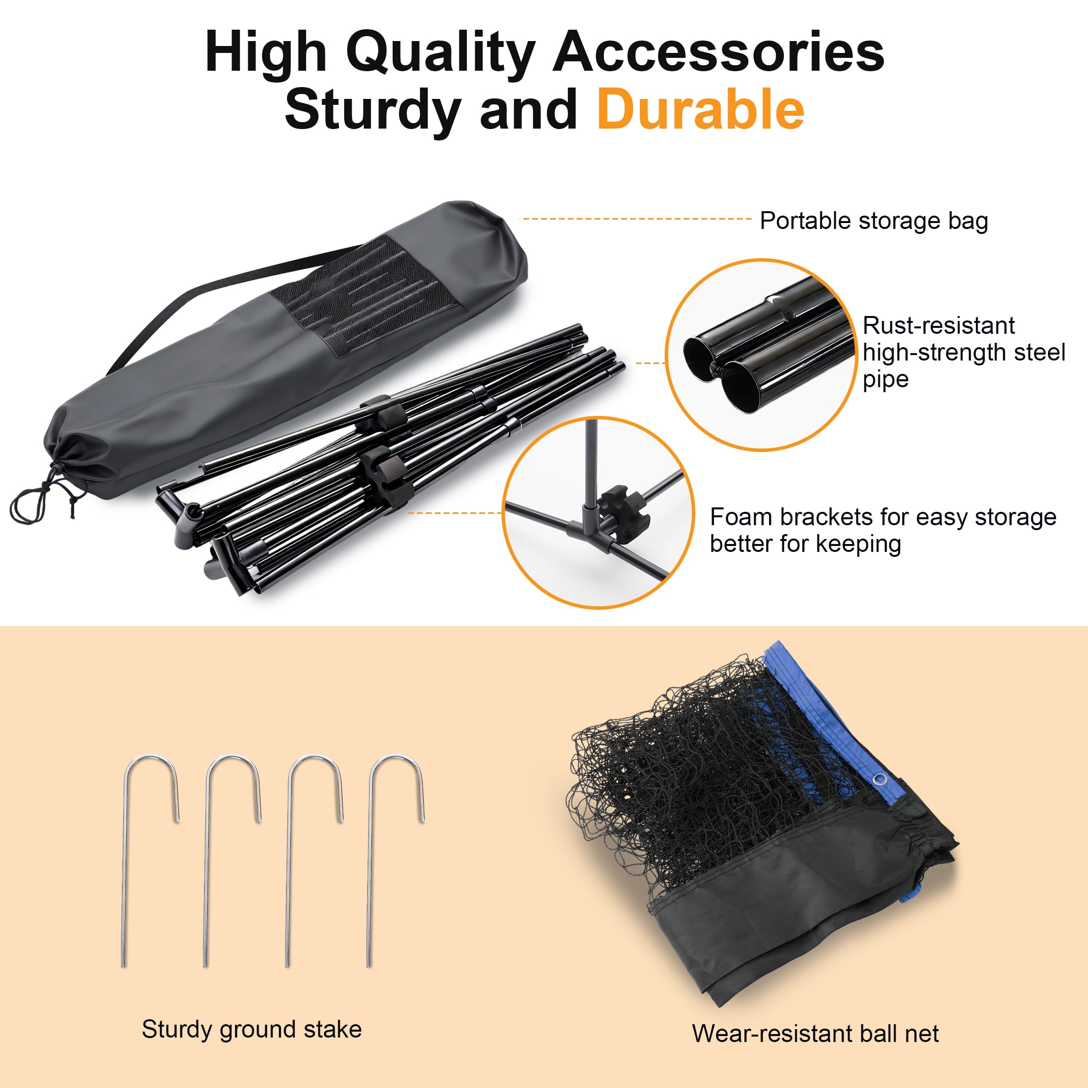 JIOABL Portable Badminton Net Set, 14FT Adjustable Height for Outdoor & Indoor Use, Includes Carry Bag, Easy Setup No Tools Needed, Blue-Black