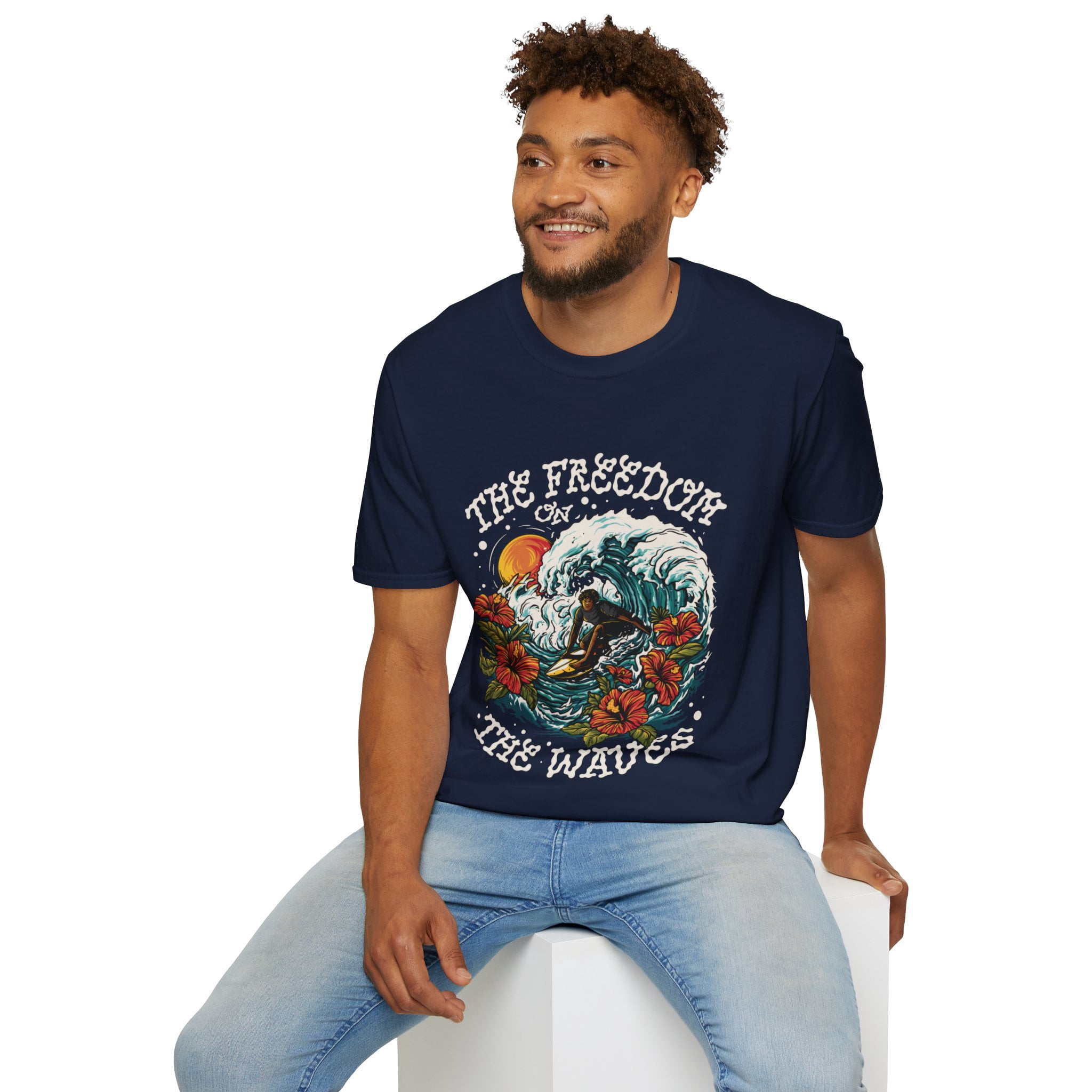 The Freedom On The Waves Surf Lover Novelty Graphic Unisex Softstyle TShirt