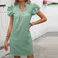 thumbnail image 4 of Women's Dresses Women's Solid Color V-neck Short Sleeved Fashionable Loose Dress Summer Dresses for Women 2025 Green XXL, 4 of 6