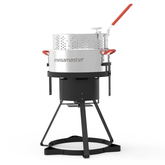 Megamaster 10.5QT Aluminum Fish Fryer Pot Kit, Outdoor 50,000 BTU Propane Deep Fryer with 5 PSI Regulator, 5" Thermometer, Ideal for Chicken Wings, Seafood, French Fries - 840-45012