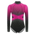 thumbnail image 3 of iixpin Kids Girls Long Sleeve Gymnastics Leotard Sparkly Rhinestone Cutout Back Figure Skating Dance Bodysuit Hot Pink 16, 3 of 5