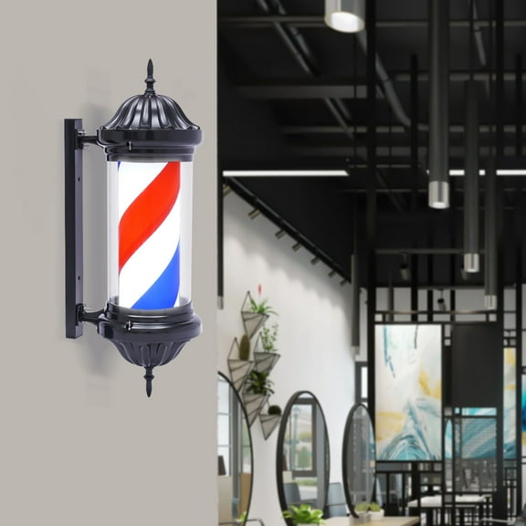 28'' Metal Barber Pole, Waterproof Save Energy Light, Wall Mount Red White Blue Rotating Stripes Sign for Hair Salon Shop