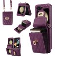 thumbnail image 1 of ELEHOLD Multi-Functional Wallet Case for Samsung Galaxy Z Flip5 2023 Organ Card Holders PU Leather Metal Snap with Crossbody Strap Shockproof Elegant Purse Case for Samsung Galaxy Z Flip5,Deep Purple, 1 of 9