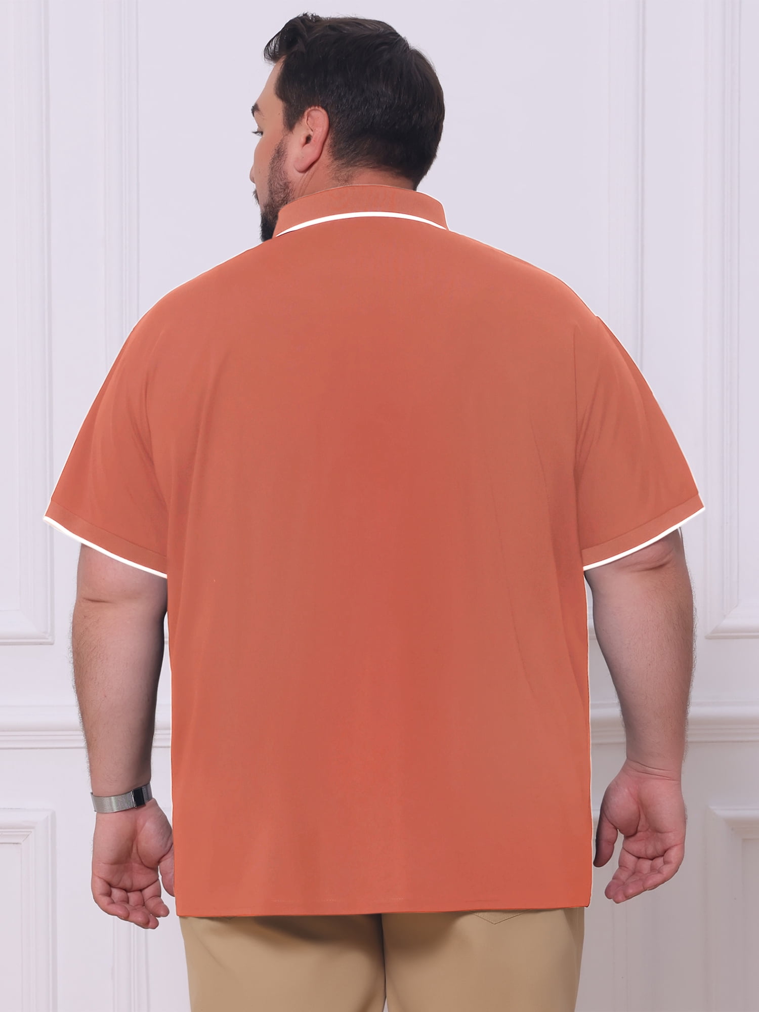 DARING DIVA Men's Big & Tall Shirts Casual Short Sleeve Color Block Polo Shirt 3XL Orange