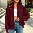 thumbnail image 6 of Mitankcoo Girls Full‑Zip Jacket Stand Collar Raglan Sleeve Sweatshirt Coat with Thumb Holes & Pockets Casual Loose Outerwear, 6 of 7