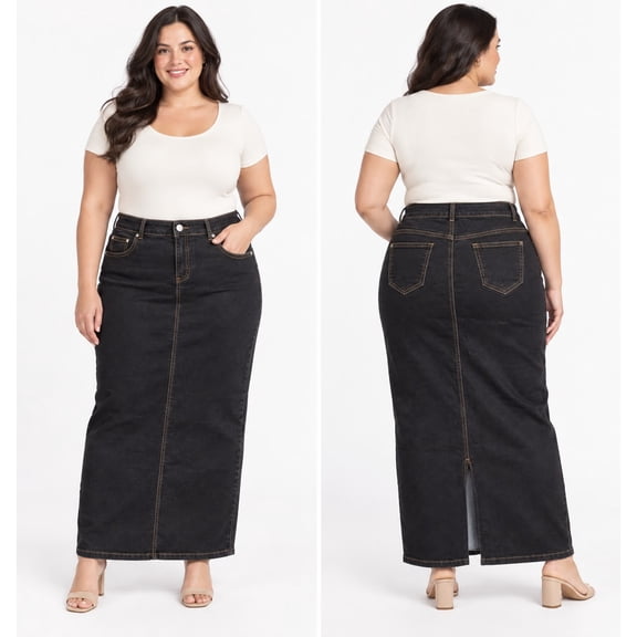 Zang Fashion Women's Plus Size Denim Maxi Pencil Skirt, Black, Size 11
