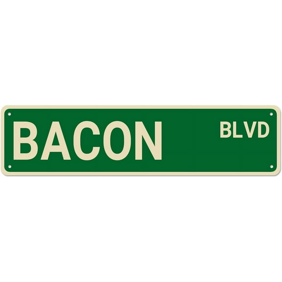 Bacon BLVD Street Sign, Bacon Sign Bacon Decor Bacon Gift, Funny Wall Decor for Home/Garden/Kitchen, Quality Metal Signs 16x4 Inch
