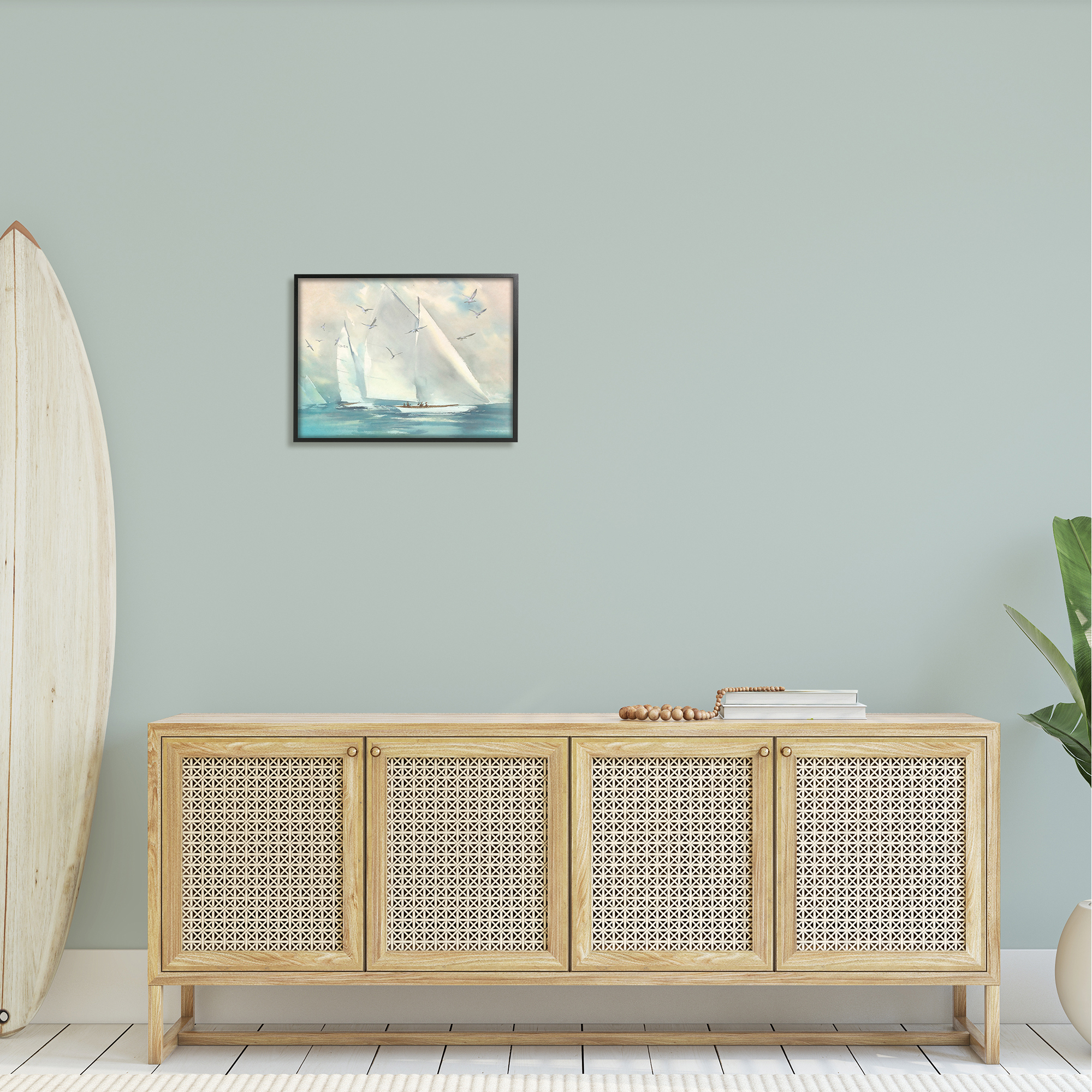 Stupell Sailboats Ocean Water Waves Landscape Painting Black Framed Art Print Wall Art