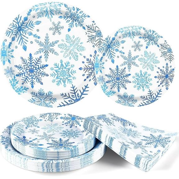 Waipfaru 200 PCS Christmas Party Supplies Disposable Plates Napkins Set,Blue Christmas Tableware Set Dinner Lunch Dessert Appetizer Decoration Xmas Party, Serve 50