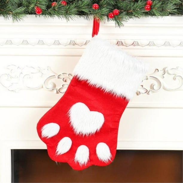 Medias navideñas con forma de pata de perro, calcetines de peluche de invierno, decoración de terciopelo rojo, calcetines de regalo para el hogar, adornos colgantes, regalos para fiestas navideñas.