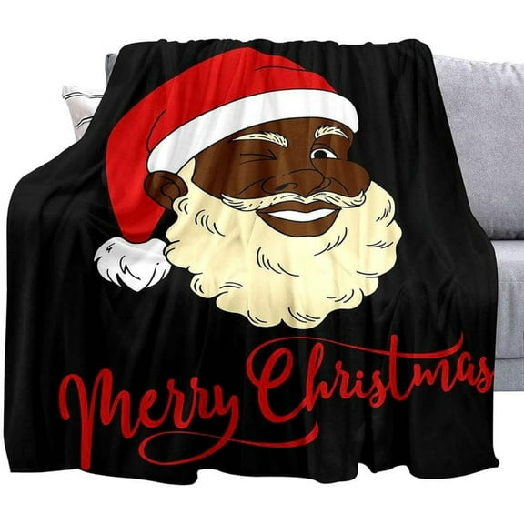 ChaudHug 50*60in Christmas Throw Blanket - Funny African American Santa Claus Blanket, Soft, Lightweight, Fuzzy Flannel Fleece for Couch, Sofa, Kids