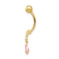 thumbnail image 2 of 10k Yellow Gold Dangle Butterfly/pink Cubic Zirconia Cz Belly Button Rings Screw Navel Bars Body Piercing Naval, 2 of 7