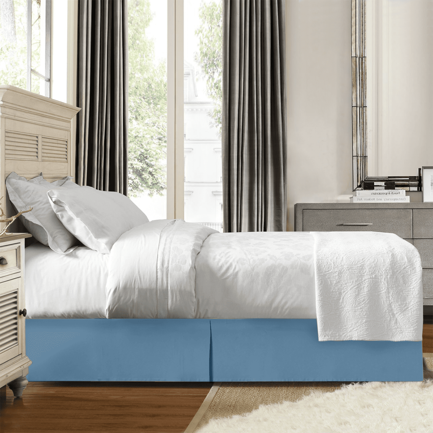 Nestl Easy Fit 14” inch Tailored Drop Pleated Microfiber Bed Skirt Dust Ruffle, Twin XL, Blue Heaven