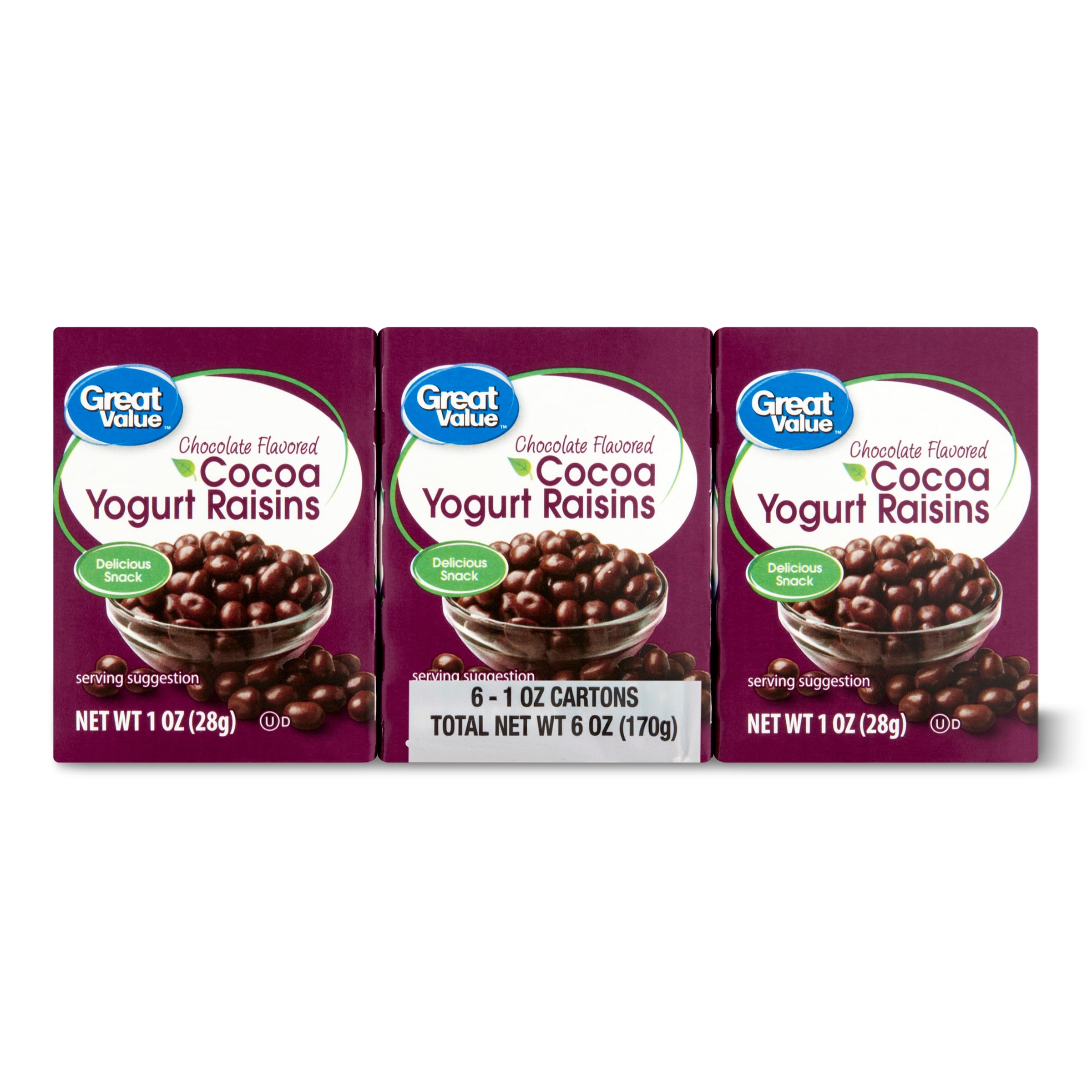 Great Value Chocolate Flavored Cocoa Yogurt Raisins, 1 Oz, 6 Count
