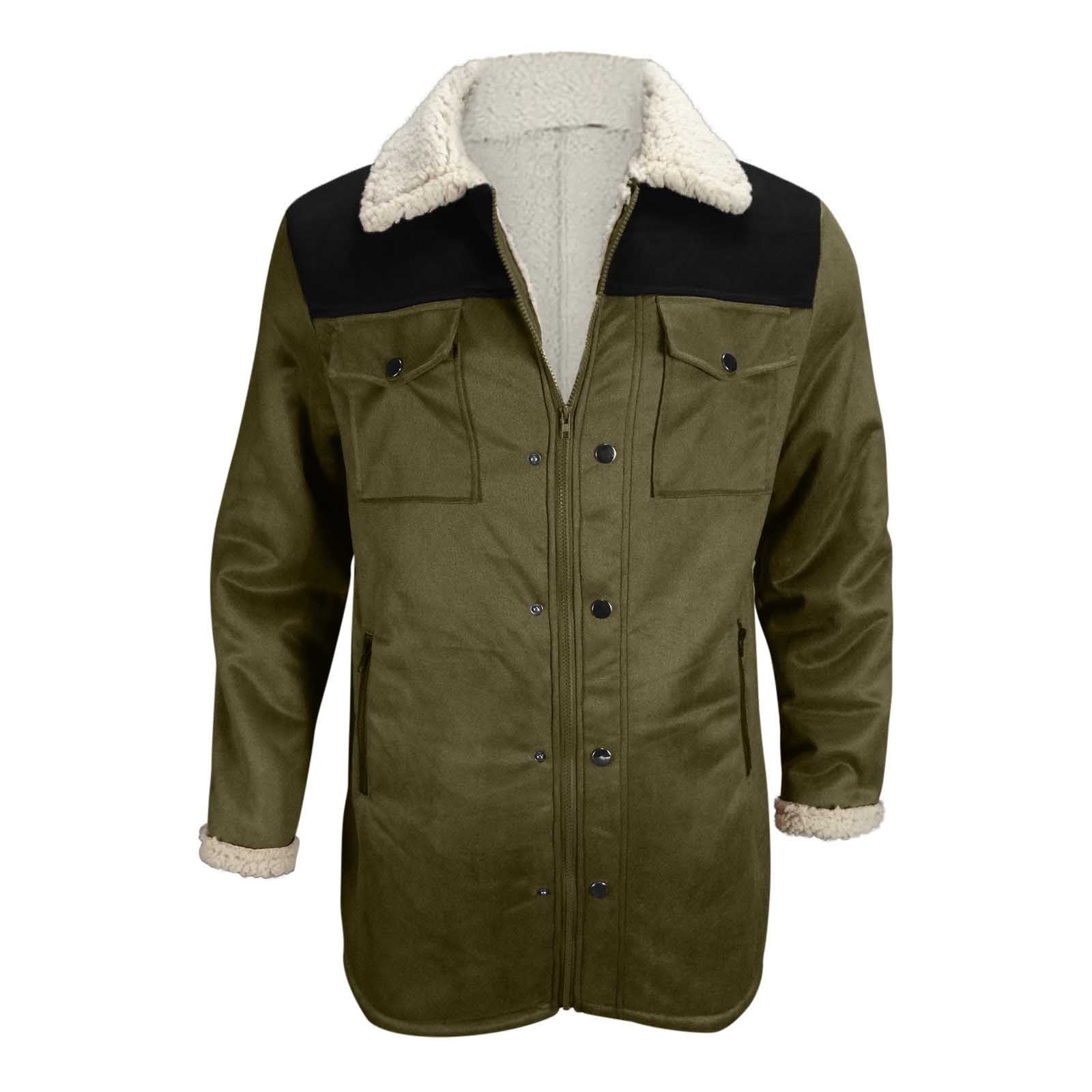 BLTIBY Mens Vintage Suede Jacket Plush Collar 2024 Faux Leather Jackets Men Zip Up Motorcycle Coat Coats Retro Tops Army Green XXL