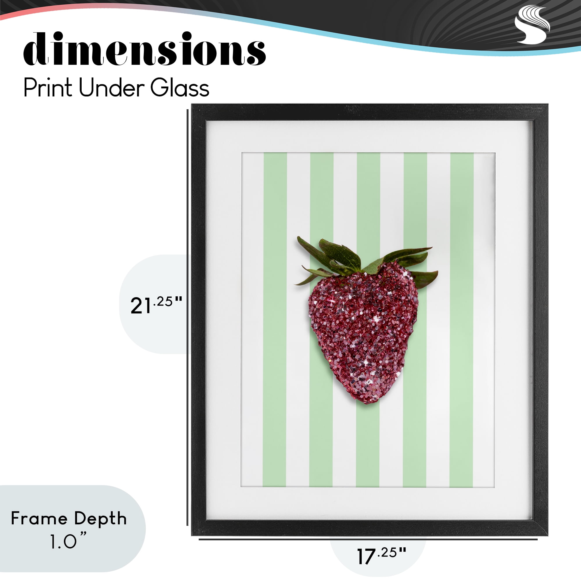 Stupell Industries Glimmer Cherry on Green Stripes Black Framed Print Under Glass, design by LISH Creative