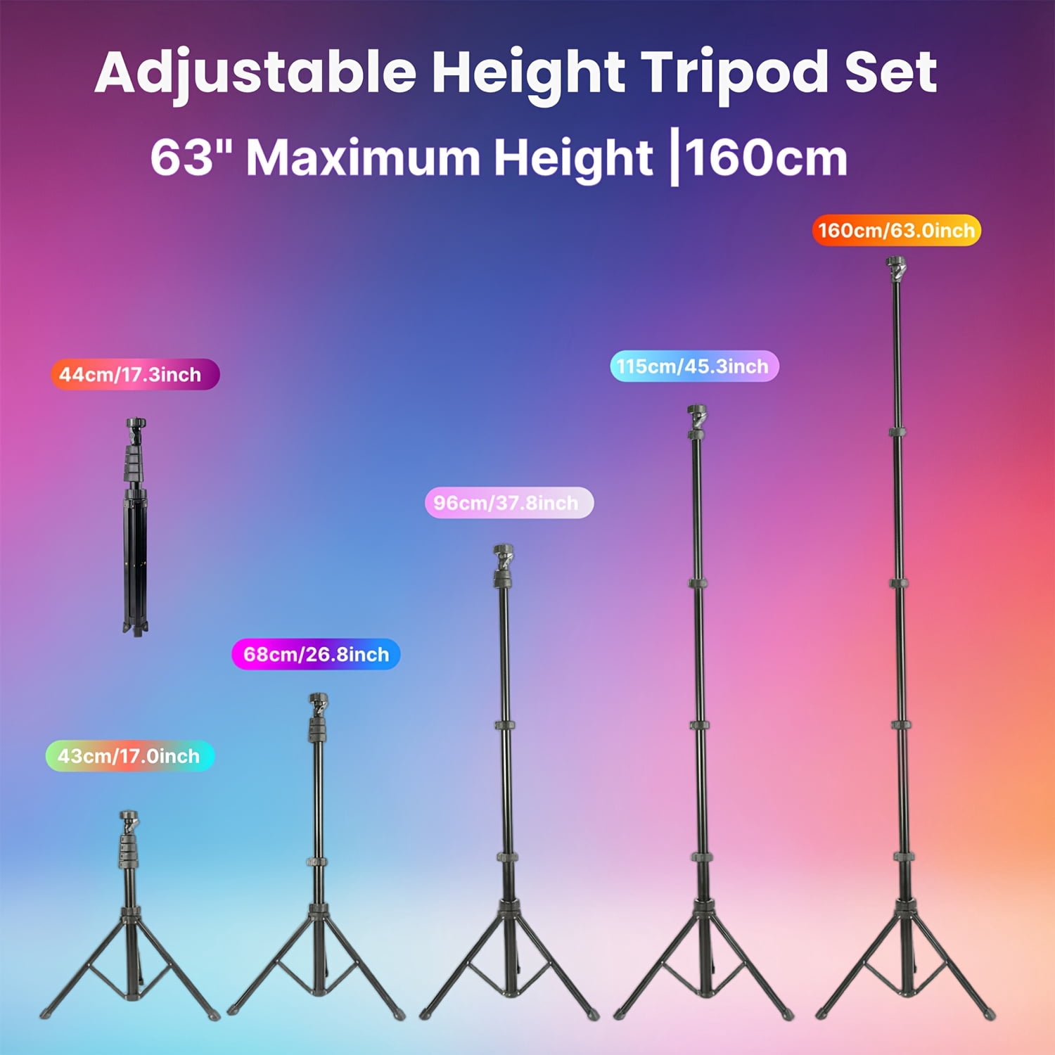 12" Ring Light with Stand, 63.3" Tall, Phone Holder, 3 CCT & RGB Modes, Adjustable LED Tripod for Makeup, Streaming, Photography, TikTok