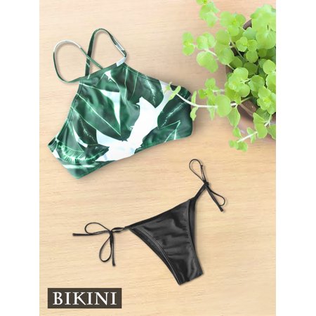 Leaf Bandeau - Sexy Push-Up Two Pieces Bikini Beachwear Set,iClover Women's Print Leaves Tie Side Bottom Thong Triangle Bandeau Swimsuit Candy Patch Padded Swimwear for Summer Beach Holiday Party,Size M