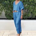 thumbnail image 3 of Summer Vacation Outfits for Women 2 Piece Summer Sets for Women Clothing Set Female Round Neck Short Sleeve Tops Pants Sets Trousers Pant Style S_732 Women's Tracksuits Blue L, 3 of 6