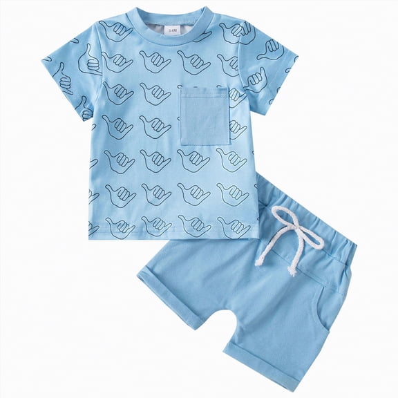 TOWED22 Toddler Baby Boy Summer Outfit Letter Short Sleeve T-Shirt Shorts Hunting Clothes 2PCS Set Sky Blue,2-3 Y
