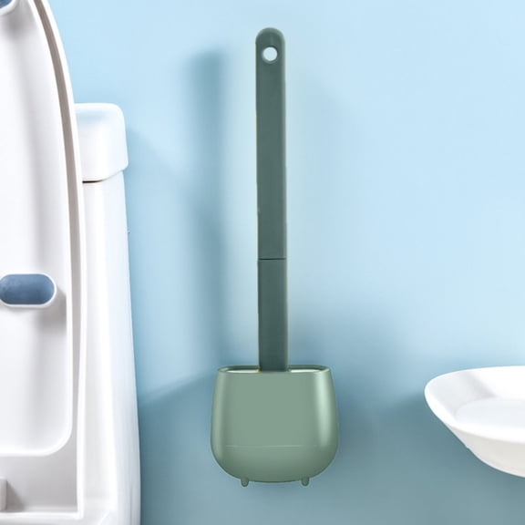 Stiff Kitchen Brush 1 Set Flat Toilet Brush Flexible Tpr Rubber Wall Long Handle Toilet Bowl Brush For Bathroom,Green Kitchen Cleaning Brush
